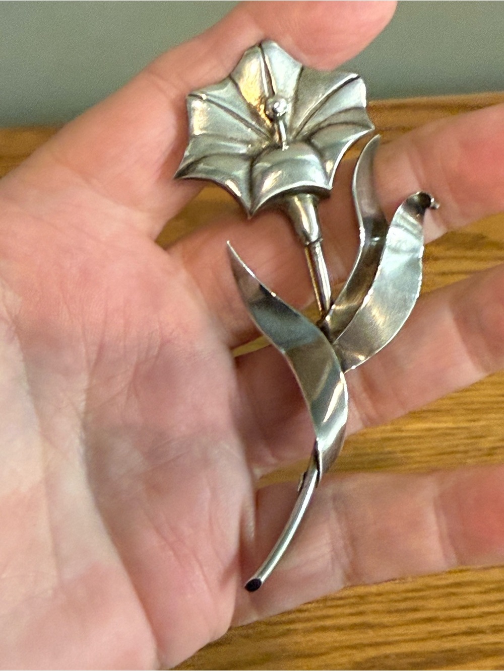 Vintage Sterling Silver 925 Large Flower Pin Brooch 3.5 Inches